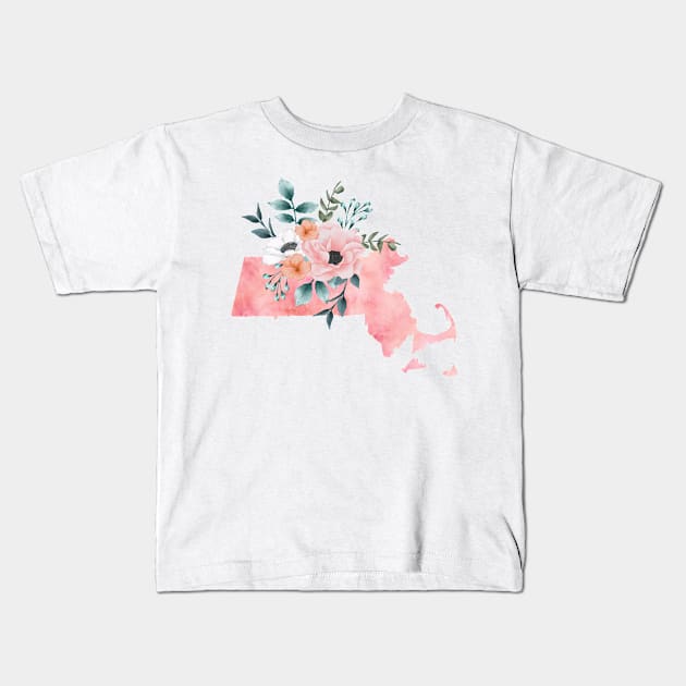 Massachusetts Floral Kids T-Shirt by bloomnc